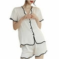 thumbnail image 1 of cfhntfmh Ensembles de Pyjama Courts pour Femmes Pyjamas à Boutons avec Shorts Ensemble de Pyjama Tenue d'Intérieur d'Été Ensemble Court 2 Pcs, 1 of 3