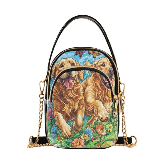 YAZAOO Cross Body Fashion Shoulder Waist Purse Bags Dogs Running Among Flowers Butterflies Pocket Handbags
