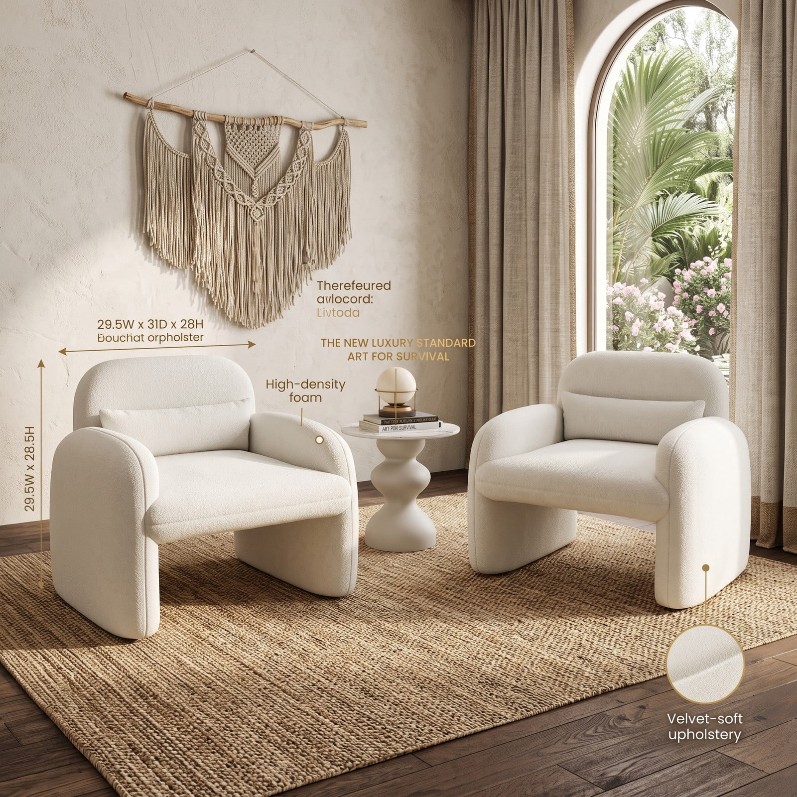 Furnibear Modern Accent Chair with Waist Pillow and Soft Armrests, Sherpa Upholstered Single Sofa Lounge Chair for Living Room, Bedroom, Office, 440 lb Weight, Beige