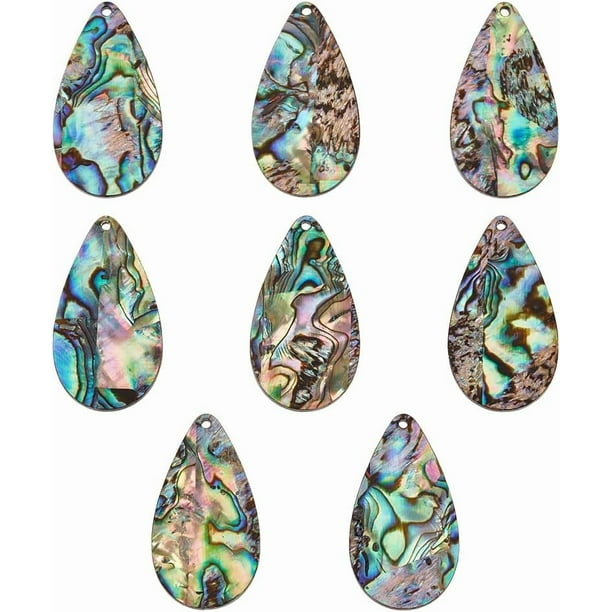 8 colgantes de concha de abulón con forma de lágrima de corazón, colgantes de concha de abulón natural para manualidades, tobilleras, collares y pulseras.