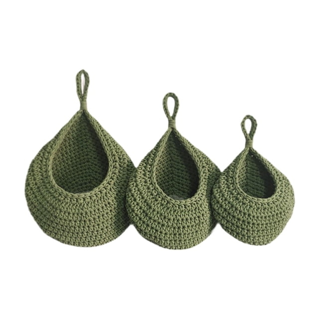 3 cestas colgantes de pared, organizadores, decoración del hogar, tejido en forma de lágrima, estilo bohemio, pequeñas para pared. Verde