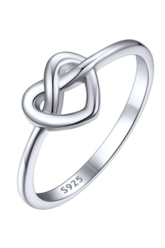 925 Sterling Silver Love Knot Ring for Women Minimalist Silver Ring Heart Promise Ring for Her Female Stackable Band Size 12