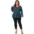 thumbnail image 3 of DARING DIVA Women's Plus Graphic Print Belted Long Sleeve V Neck Top 1X Teal Blue, 3 of 6