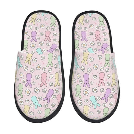 Balery Colorful Bunny Slient Indoor Furry Fleece Comfort House Shoes Soft Non-Slip Home Shoes Cotton slippers House Slippers-- Large