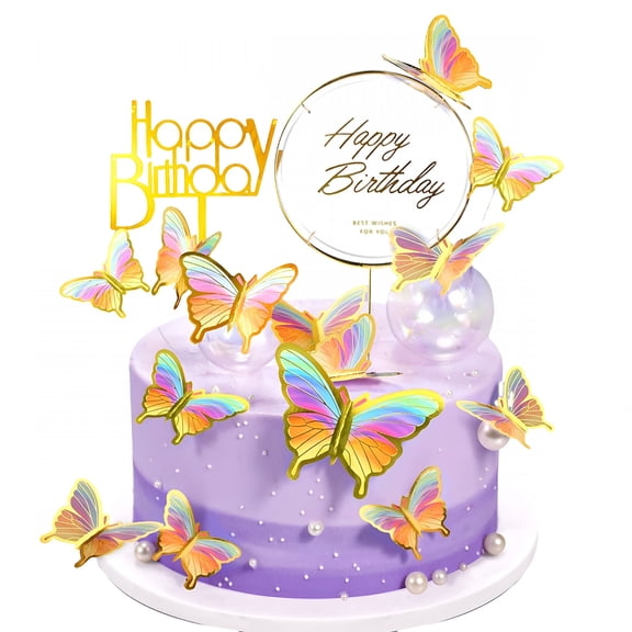ACDANC 2026 New Butterfly Cake Decoration,Happy Birthday Metallic Gold Butterfly Cake Decoration,For Birthday Cakes,Party Decor,Celebrations,Dessert Tables,Wedding Cakes