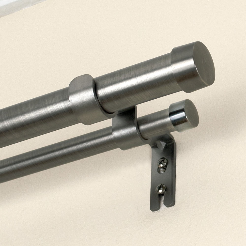Lumino 1" and 5/8" Plated Pewter Cap Adjustable Double Curtain Rod Set, 42"-120"
