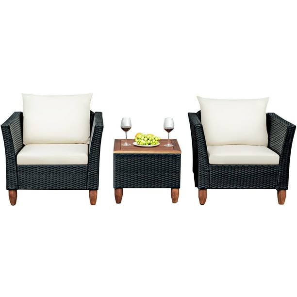 Patiojoy 3Piece Wicker Patio Furniture Set Outdoor Conversation Set w/ Cushions & Coffee Table