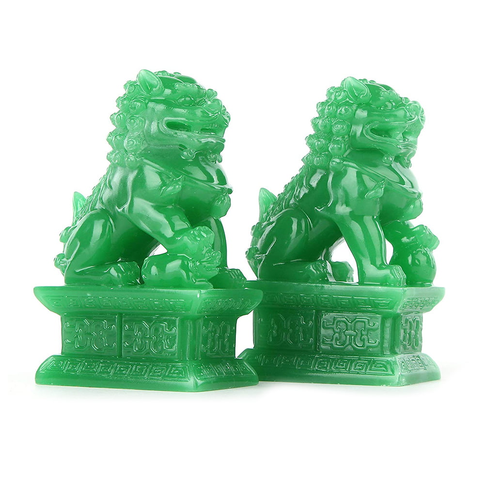 One Pair Jade Lion Statue Feng shui Figure Ornaments Car Home Jade Decoration 