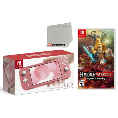 Nintendo Switch Lite 32GB Handheld Video Game Console in Coral with Hyrules Warriors Game Bundle