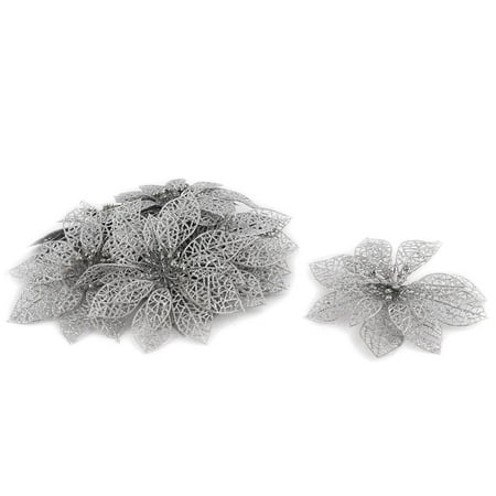 Christmas Unique Unique Bargains Home Christmas Tree Artificial Glitter Hanging Flower Silver Tone 10 Pcs ()