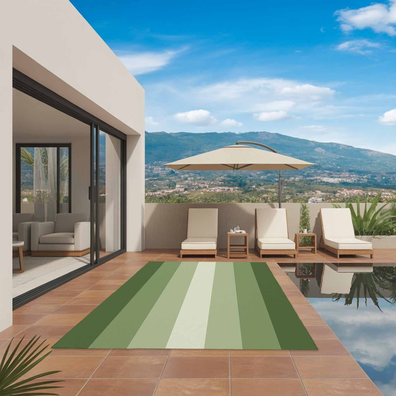 Outdoor Rug 5x8ft Sage Green Large Area Rug Gradient Stripes Modern Indoor Outdoor Carpet Outdoor Rugs Mats for Patio Camping,RV,Front Door, Outside Decor