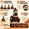 thumbnail image 2 of Cute Ghost Reading Statue, Ghost Figurine on Book Stack Base, Halloween Bookshelf Tabletop Decor, 2 of 7