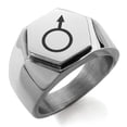 thumbnail image 1 of Stainless Steel Solar System Planetary Mars Engraved Hexagon Crest Flat Top Biker Style Polished Ring, 1 of 1