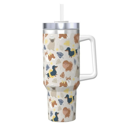

Gaeub Dogs Print Stainless Steel Hot/Cold Coffee Cup 40oz Ice Bully Cup With Handle And Straw Travel Coffee Cup