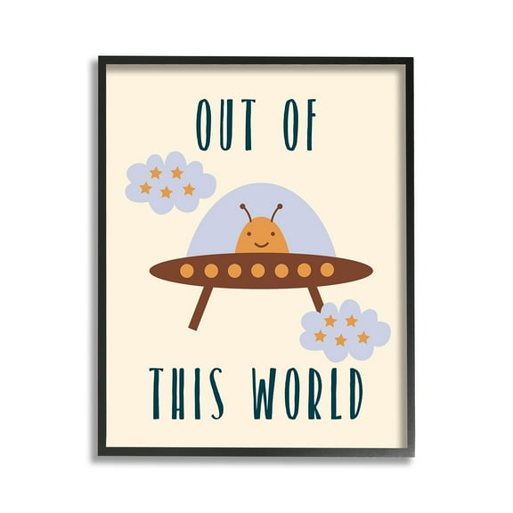 Stupell Industries Alien Spaceship Phrase Fairy Tales & Fantasy Painting Black Framed Art Print Wall Art, 11 x 14