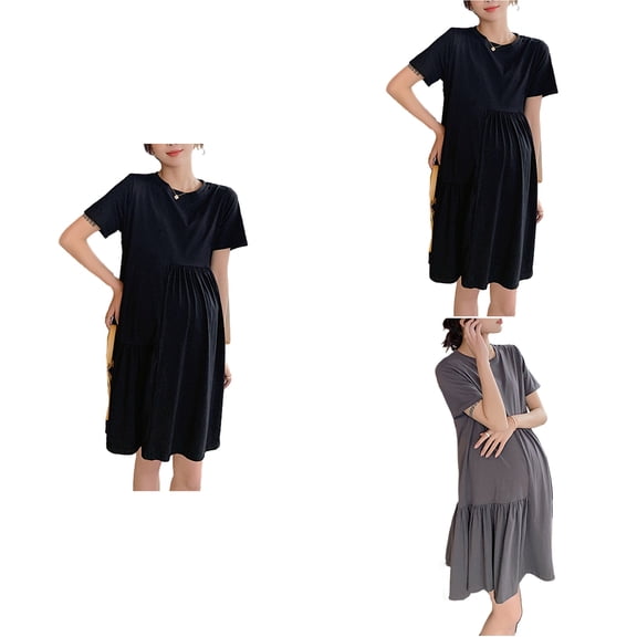Abtuhar Summer Dresses for Maternity,Beach Dresses for Pregnant Women,Maternity Dress Nursing Dress for Breastfeeding Solid Casual Dress,Gray,XXL