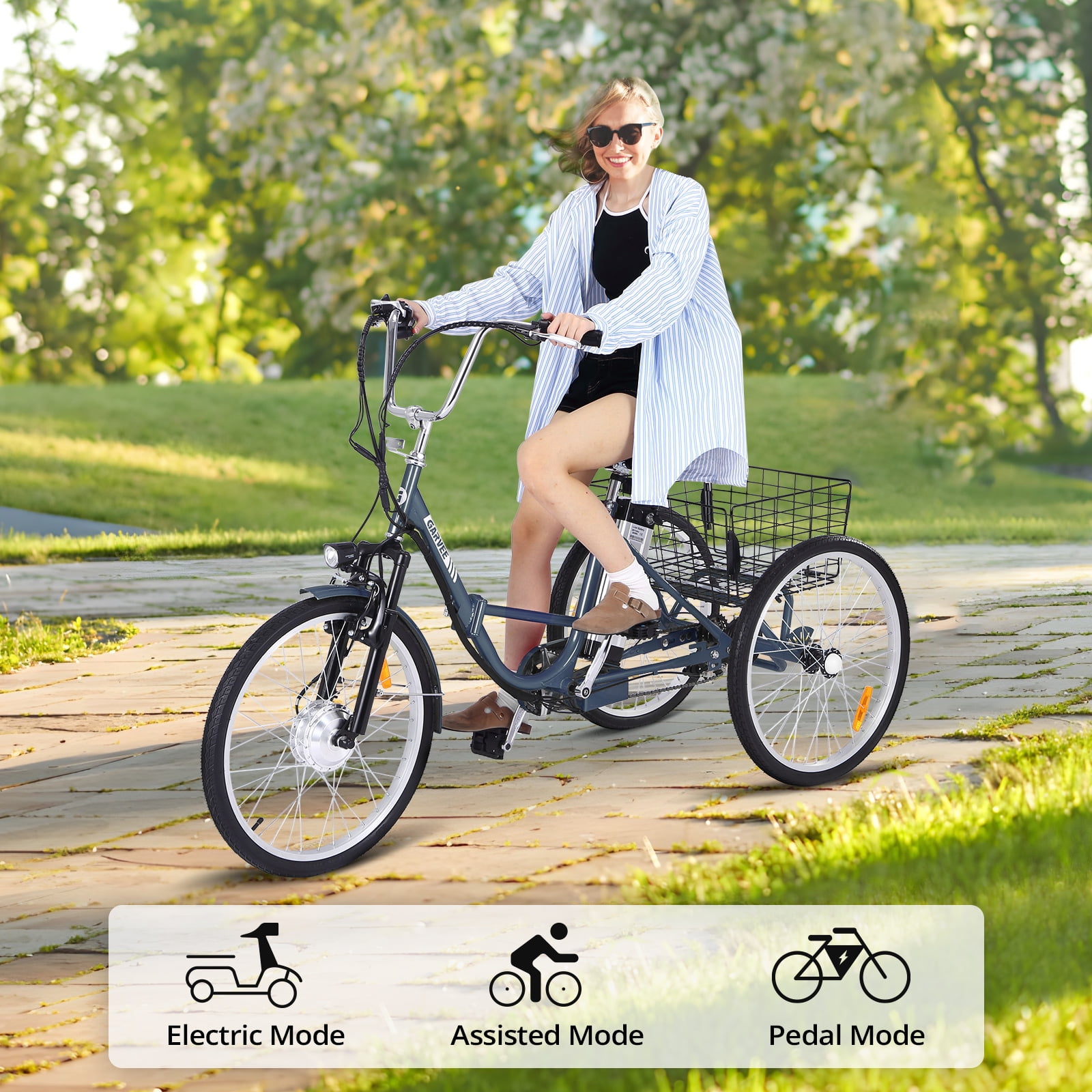 2025 New Electric Trike, Ebike Trike with Basket, Folding Tricycle, 250W Brushless Motor, LCD Display, 36V Removable Battery, 3 Wheel Electric Bicycle for Men Women Senior, Adults Tricycle