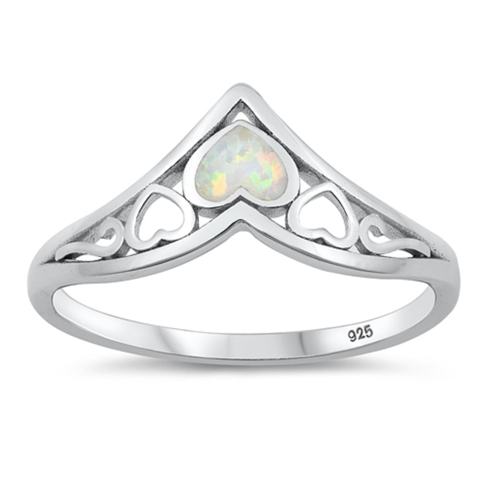 CloseoutWarehouse Simulated Opal Oval Sided by Triangle Stones Cubic Zirconia Ring 925 Sterling Silver