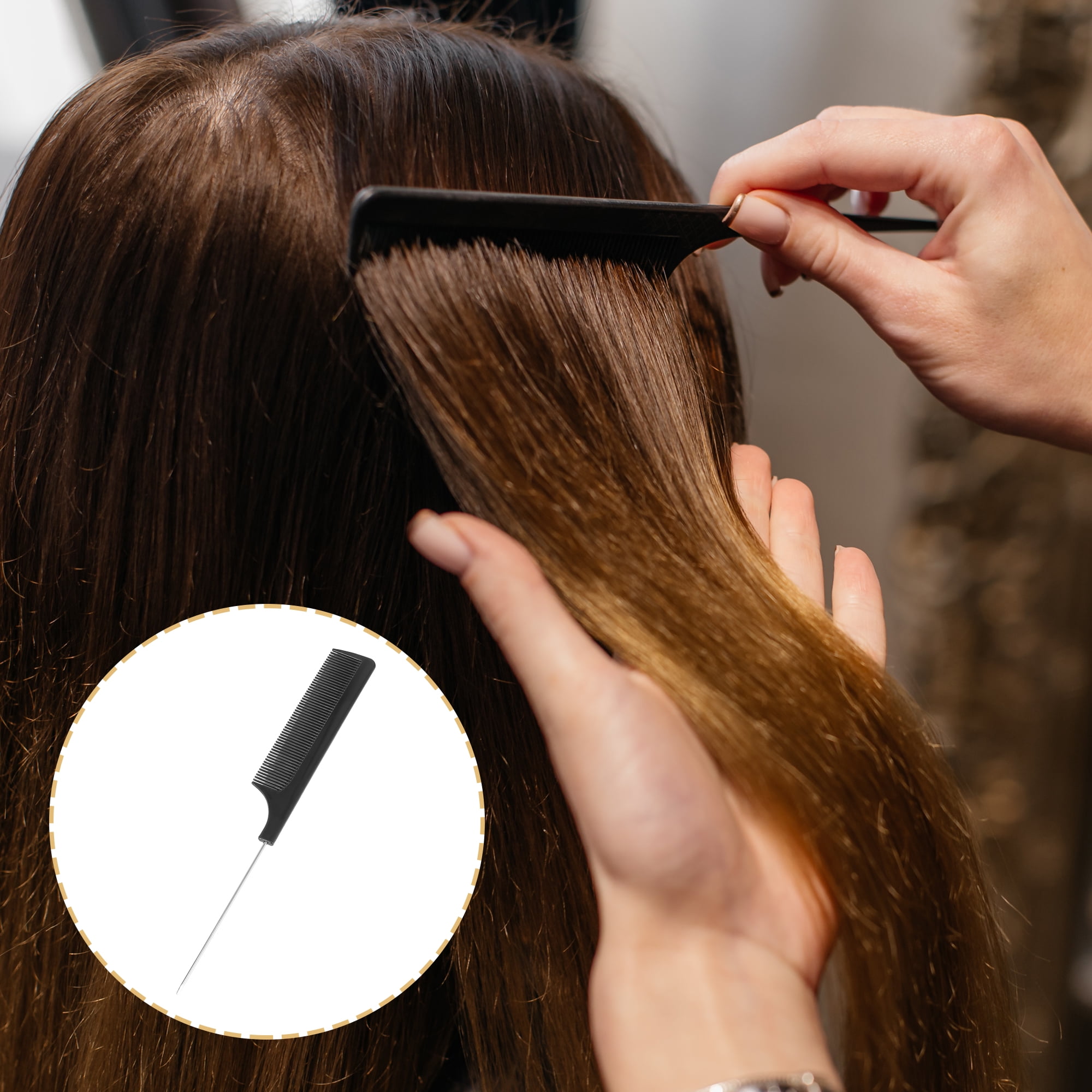 Unique Bargains Pin Tail Comb for Curly Hair Wet Long Thick Wavy Hair Steel Handle