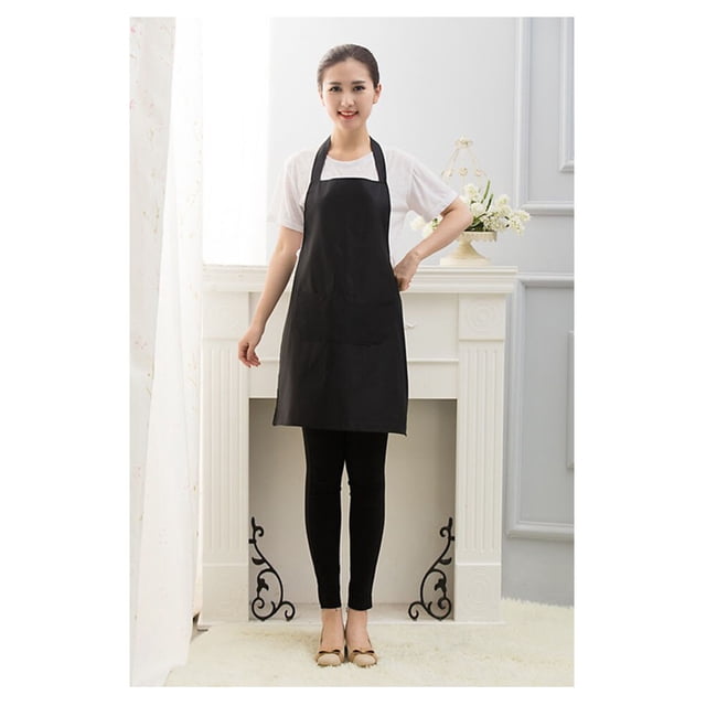 unbranded Delantal Impermeable Negro Estilo Halter Para Uso En Cocina Y Taller Con Bolsillos
