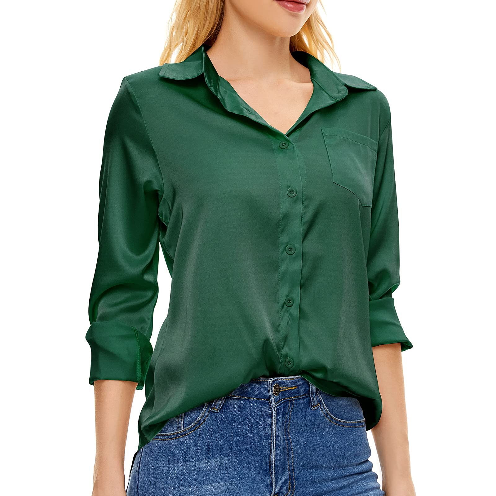 Barry.Wang Men's Satin Silk Button-Down Shirt - Contrast Print Long Sleeve Formal Casual Top - View #11
