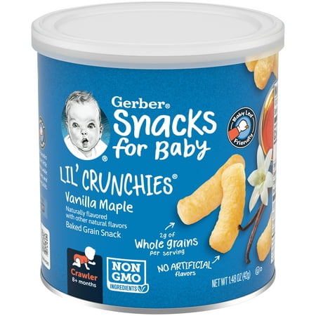 Gerber Snacks for Baby Lil Crunchies Baked Grain Vanilla Maple, 1.48 oz Canister (6 Pack)