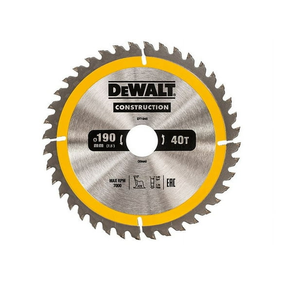 DEWALT - Portable Construction Circular Saw Blade 190 x 30mm x 40T