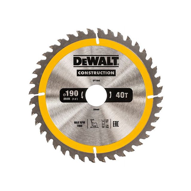 DEWALT - Portable Construction Circular Saw Blade 190 x 30mm x 40T