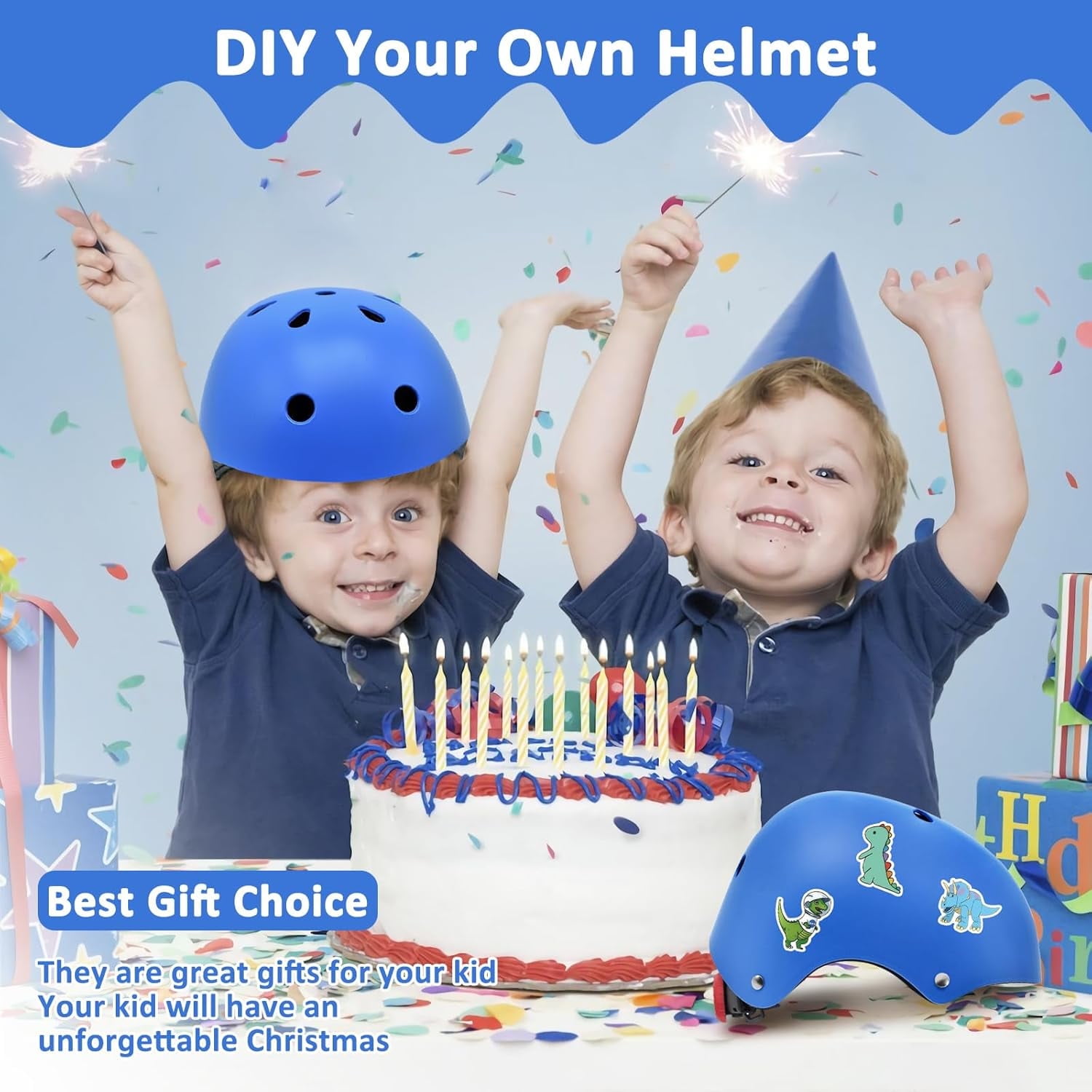 Yiomxhi Adjustable Kids Bike Helmet Set with Knee Elbow and Wrist Pads, Toddler Skateboard Helmet for Ages 3-5-8-14 Boys Girls, Protective Gear Set for Youth, for Scooters Rollerskates