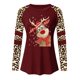 thumbnail image 3 of Pntutb Mujeres Navidad Leopardo Manga Larga O-Cuello Impreso Casual tops Camiseta Pntutb Pntutb-6480, 3 of 5