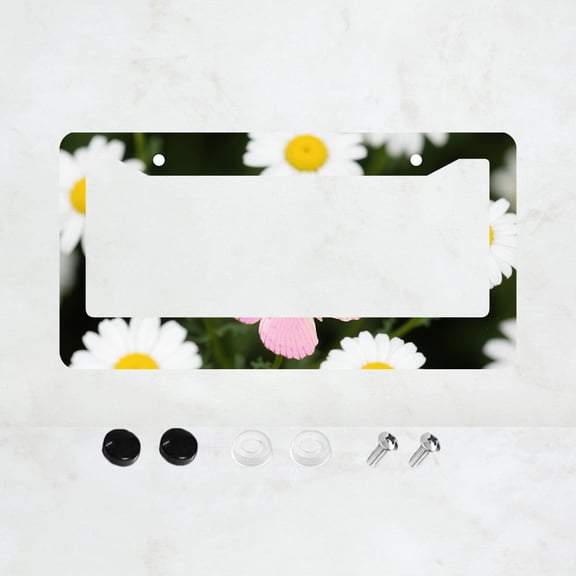 1pc White Aluminium 2-Hole License Plate Frame with Daisy Flower Pattern, 6x12 Inches, Includes Screw Kit, Retro Novelty Car Decoration Gift, Fits Standard US License Plate Size