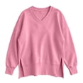 thumbnail image 7 of Ozmmyan Womens V Neck Long Sleeve Sweatshirt Side Slit Oversized Relaxed Fit Shirt Fall Winter, 7 of 7