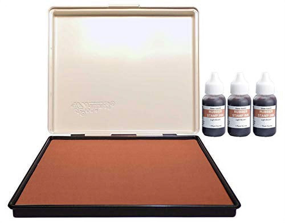 Extra Large 8" x 12" Industrial Rubber Stamp Ink Pad in Metal Case, Light Brown Stamp Pad
