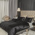 thumbnail image 4 of Move Over Black Satin Bedding Sets King Silk like Satin Duvet Cover Set White Fringe Pattern Satin Microfiber No Filling, 4 of 10