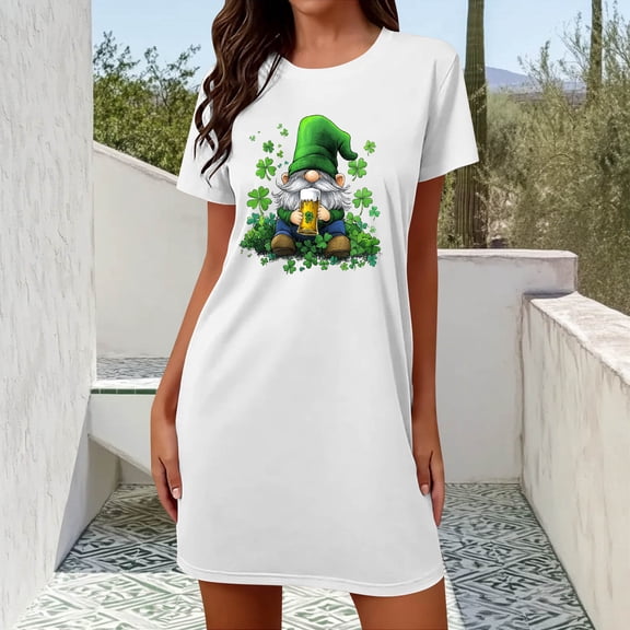 QUNYINEY Plus Size Nightgowns for Women St Patricks Day Short Sleeve Cotton Nightdress Knee Length Comfy Crew Neck Gowns for Women Sleepwear