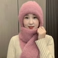 thumbnail image 4 of Xfvqtps Womens Cap Scarf Integrated Knit Solid Color Stretch Windproof Coldproof Warm Versatile Thickened Fall Winter Soft Beanie Pink, 4 of 5
