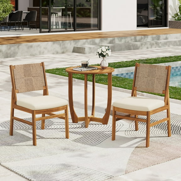 Christopher Knight Home 3-Piece Rustic Outdoor Bistro Set, Round Table with Wicker Chairs, Cream Cushion