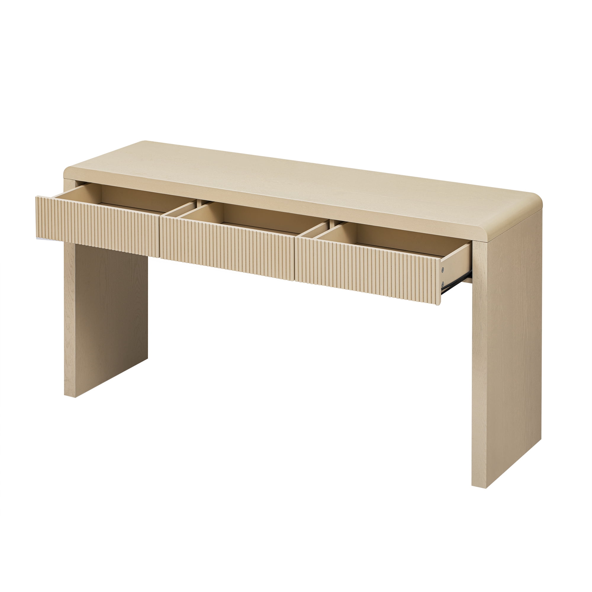 Euroco 52.9" Fluted Console Table with 3 Drawers,Solid Wood Narrow Long Entryway Table for Living Room Foyer Hallway,Apricot