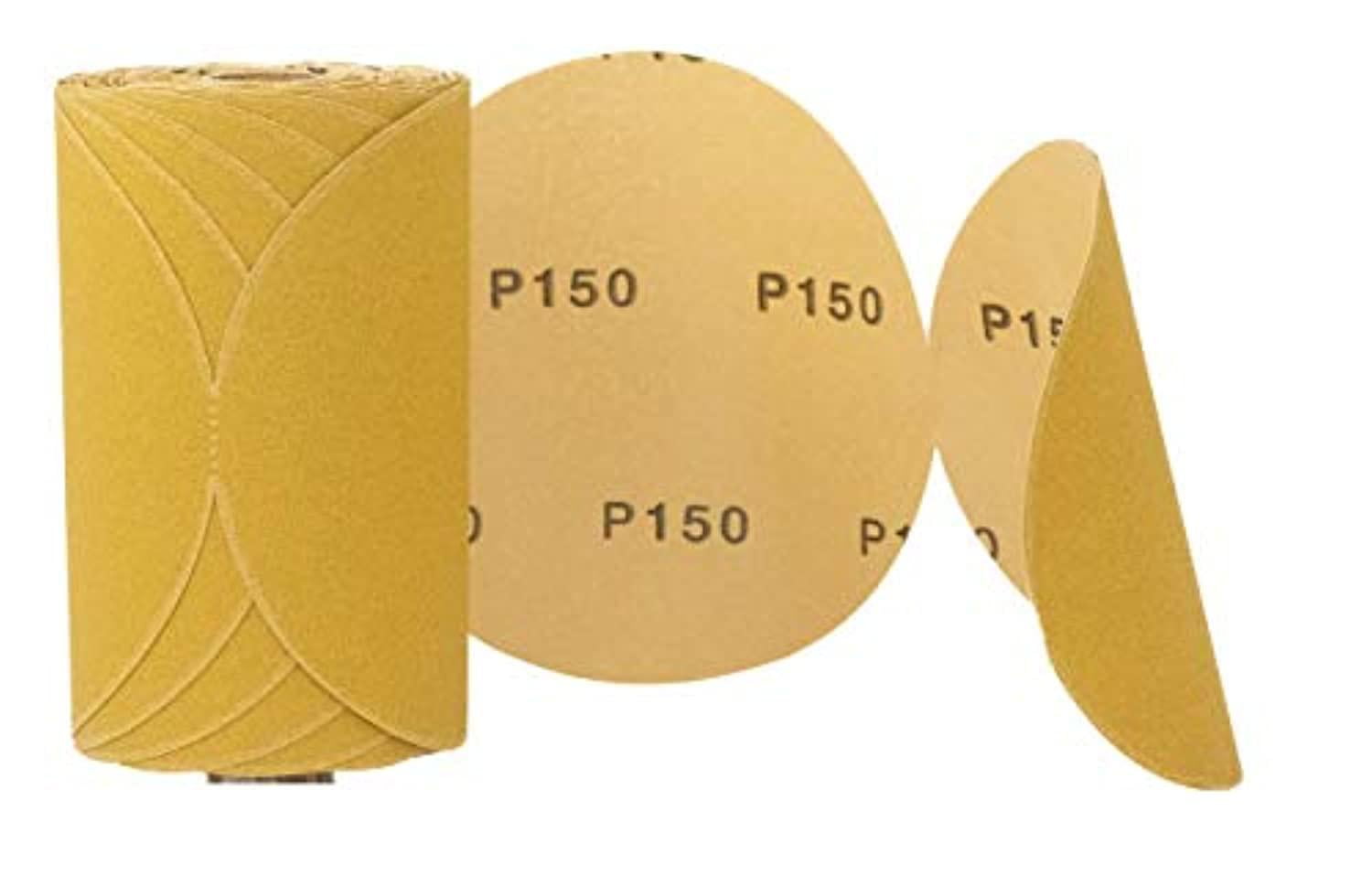 6 Inch, 220 Grit Starcke Premium Gold Sanding Disc Sandpaper Roll Paint PSA Sticky Back No Hole For for Wood Marine Metal Auto Body Repair And Plastics 