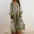 thumbnail image 2 of Ygbgbb Women Loose Floral Print V-Neck Long Sleeve Bandage Bohemian Beach Maxi Dress (Khaki,S), 2 of 6