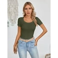 thumbnail image 4 of Women's Summer Scoop Neck Short Sleeve T-Shirts Ribbed Knit Slim Fitted Casual Basic Top, 4 of 8