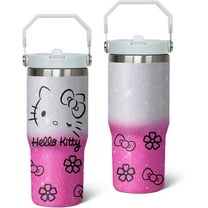 Kitty Tumbler for Adults Water Bottle 30 Oz Tumbler with Handle and Straw Kitty Cups for Kids Pink Coffee Mug Kitty Stuff Cat Insulated Cup Gifts for Girl Women