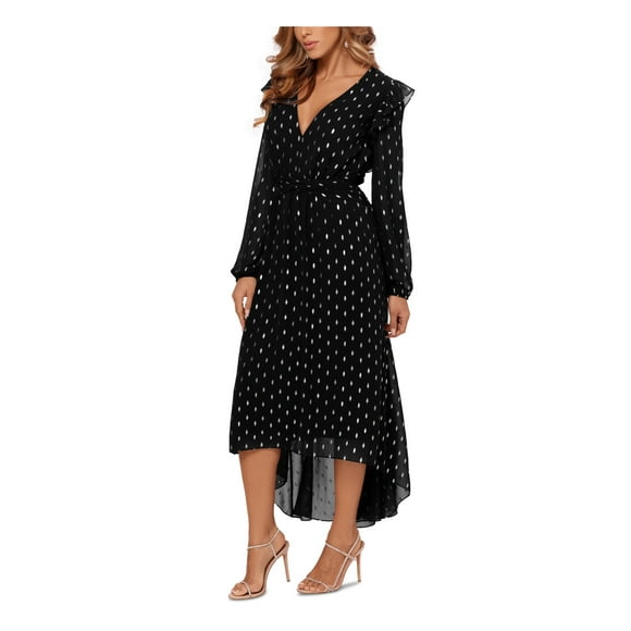 BETSY & ADAM Womens Black Long Sleeve V Neck Party Hi-Lo Dress 12