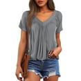 thumbnail image 4 of Daznico Womens Tops - Women's Casual Summer T Shirts Short Sleeve V Neck Tops Tshirts - Shirts for Women,Color:Grey,Size:L, 4 of 8