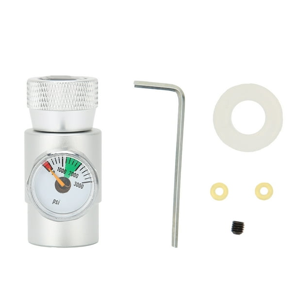 Adaptador de recarga de CO2, conector, regulador de gas, ASA de soda plateada con manómetro de 3000 psi