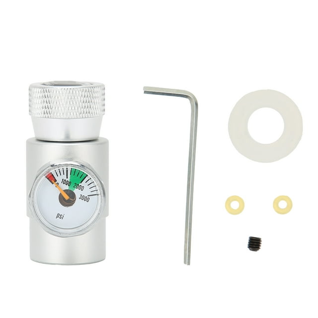 Adaptador de recarga de CO2, conector, regulador de gas, ASA de soda plateada con manómetro de 3000 psi