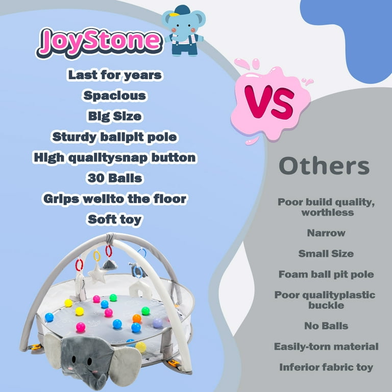 JoyStone 5-in-1 Elephant Baby Gym, Tummy Time Play Mat, Sensory