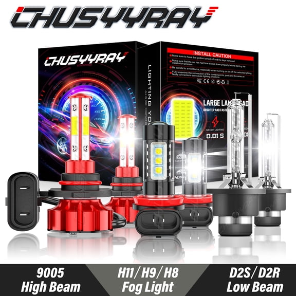 CHUSYYRAY 9005 D2S LED HID Front Headlight & H11 Fog Light Bulbs Upgrade Kit 6000K Pure White 6 Pack