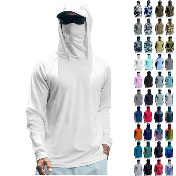Qwertyu Men's Lightweight UPF 50 Sun Shirts Cooling SPF Fishing Shirts Long Sleeve Hooded Shirts Quick Dry Sun Hoodie with Face Mask Royal Blue M
