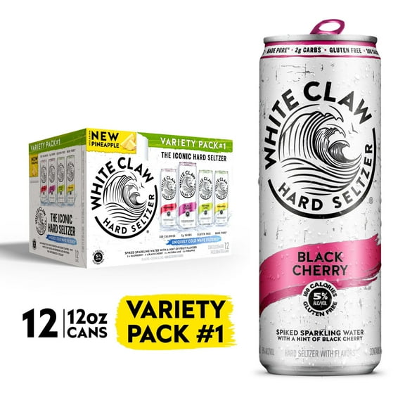 White Claw Hard Seltzer Variety Pack No. 1, 12 Pack, 12 fl oz Cans, 5% ABV